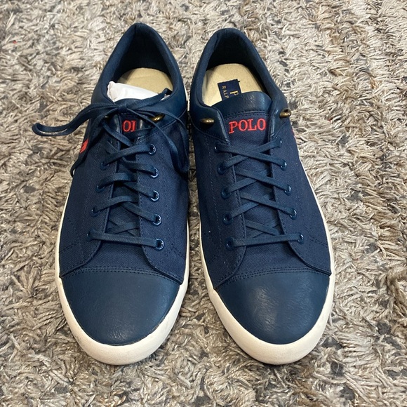 NWOB Polo by Ralph Lauren navy Blue canvas Sneakers Classic Design sz 10 - Picture 3 of 14